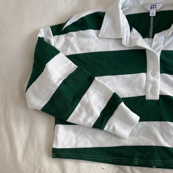 JoyLab Green and White Striped Crop Top - Picture 4 of 5